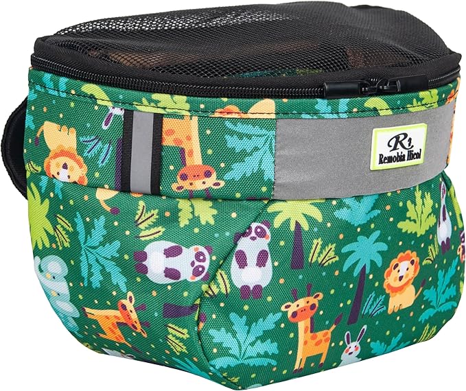 Kids Bike Basket,Durable Front Frame Bicycle & Scooter Basket Bag,Waterproof Fabric Bicycle Handlebar Bag for Boys, Girls, Toddlers with Zipper Mesh Lip (Green Animal)