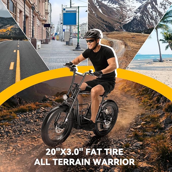 Caroma Peak 1200W/1000W/800W/500W Electric Scooter with Seat,16"/20" Fat Tire Ebike All-Terrain,Max 30Miles&20MPH Electric Scooter Adults,Electric Motorcycle Adults with Storage Basket for Cargo&Pets