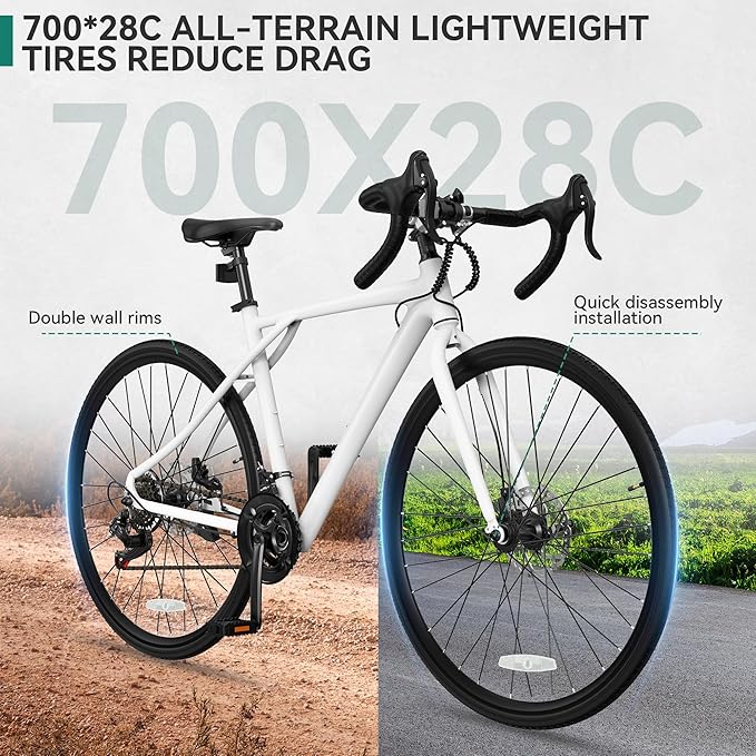 YITAHOME 700C Road Bike, 21 Speed Commuter Bicycle for Men Women, Lightweight Aluminum Frame Racing Bike, Adult Bicycle with Dual Disc Brake