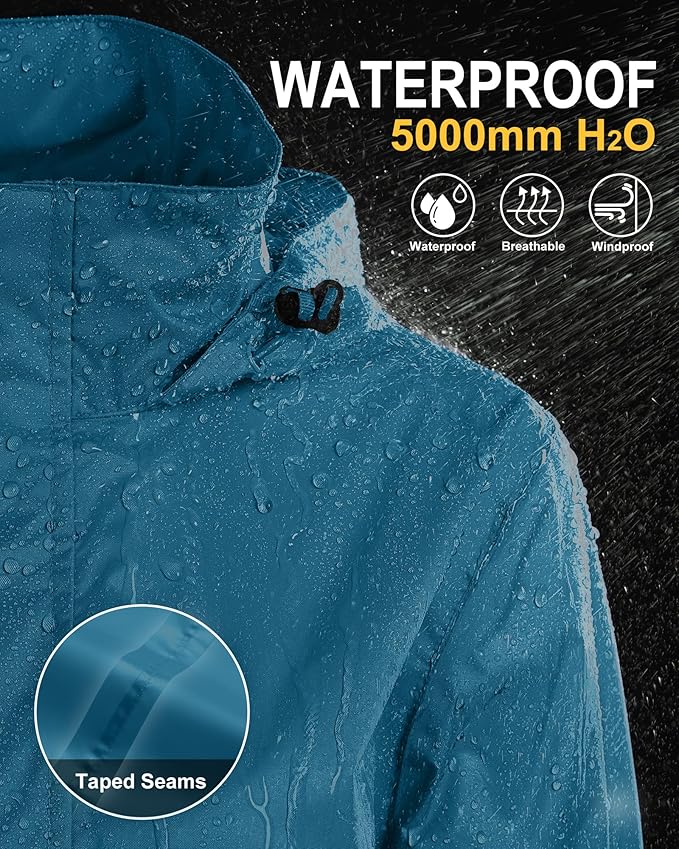 33,000ft Women's Rain Jacket Waterproof Lightweight Packable Raincoat with Hood for Golf Hiking Travel Windbreaker