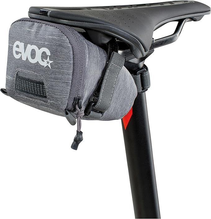 EVOC SEAT BAG TOUR saddle bag, Bicycle frame bag for more storage space on the seat post (size: M, 0.7 L storage space, abrasion-resistant, water-repellent, Hypalon reinforcement), Carbon Grey