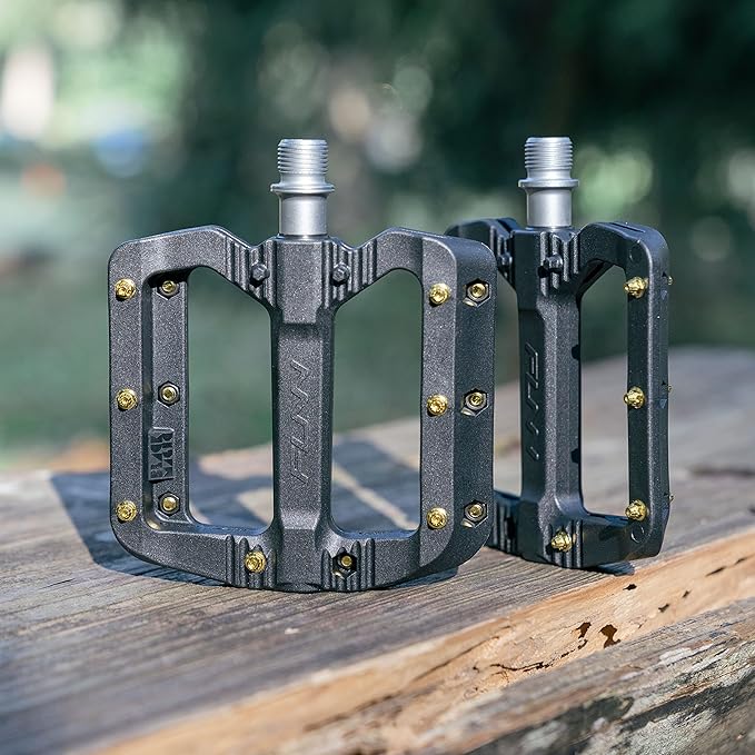 Funn Black Magic Plastic Flat Mountain Bike Pedal Set - Lightweight Wide Platform Bicycle Pedals for Stability, 9/16-inch CrMo Axle Bike Pedals for MTB/BMX/Urban/Gravel Riding