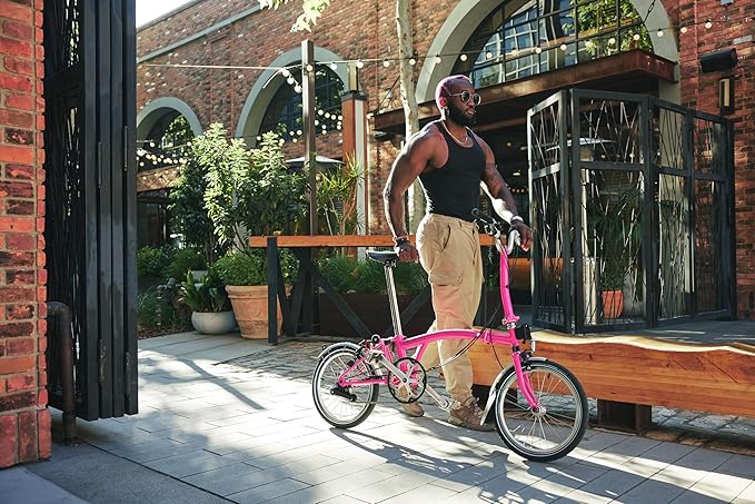 Brompton Folding Commuter Bike C Line 6-Speed (Mid Handlebar, Hot Pink) | Compact, Lightweight Urban Bike for Adults
