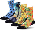 HUSO Unisex Funky Digital Printed Athletic Crew Hiking Cycling Socks 4 Pairs