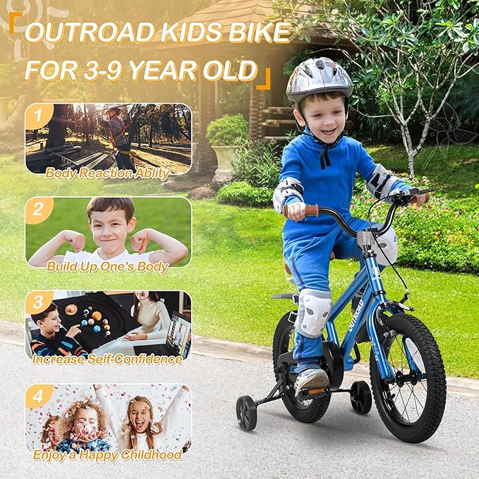 Outroad Kids Bike for Boys Girls Age 3-9 Years Old, 14 16 18 Inch Kid's Bike with Training Wheels, Children Bicycles for Toddler, Blue and Red