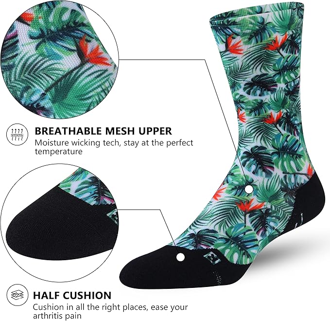 HUSO Unisex Funky Digital Printed Athletic Crew Hiking Cycling Socks 4 Pairs