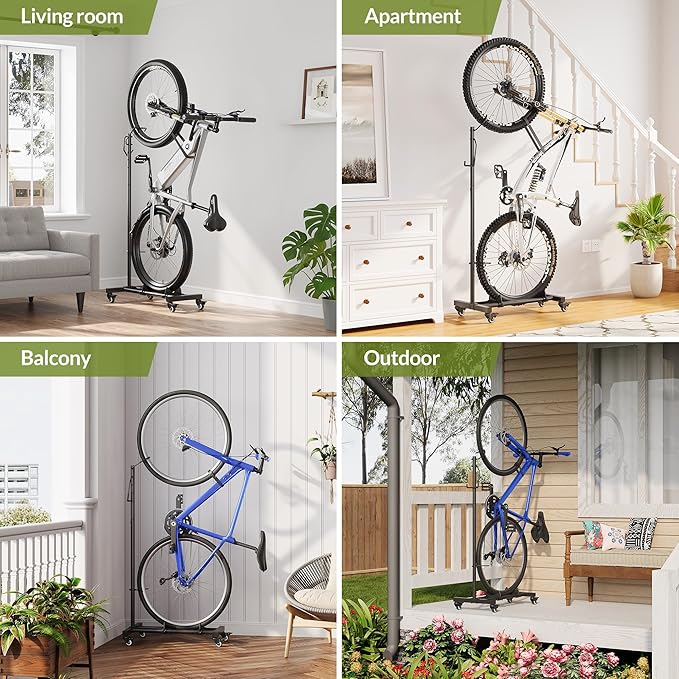 Vertical Bike Parking Stand - Adjustable Height for 29"Wheels, Space-Saving & Freestanding Bike Rack for MTB/Road Bikes,No-Drill Installation Indoor Bike Storage for Apartments & Garages