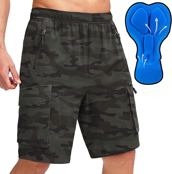 Bikewa Men's Mountain Bike Shorts 3D Padded Loose-fit Biking Riding Cycling Bicycle Biker Shorts Zipper Pockets