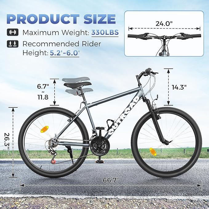 26 inch 7-Speed Commuter Bicycle,Hybrid Bicycle,Men's Cruiser Bike/Mountain Bike V Brake,Metal Frame, Adult Bike (Black, White, Blue, Green, Purple, Pink)
