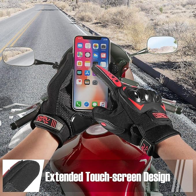 COFIT Motorcycle Gloves Breathable, Touchscreen Motorbike Gloves Anti-Slip with Good Grip Hard Knuckles Protection for Men Women Motocross, BMX ATV MTB Cycling, Road Racing - Red M