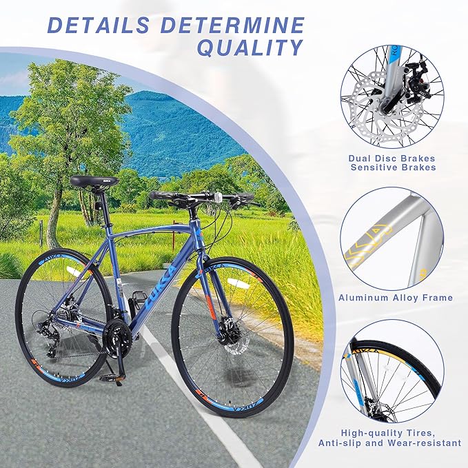 24 Speed Hybrid Bike Disc Brake 700C Road Bike for Men Women's City Bicycle