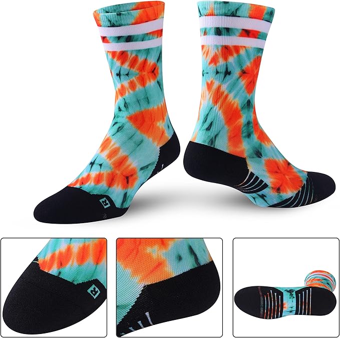 HUSO Unisex Funky Digital Printed Athletic Crew Hiking Cycling Socks 4 Pairs