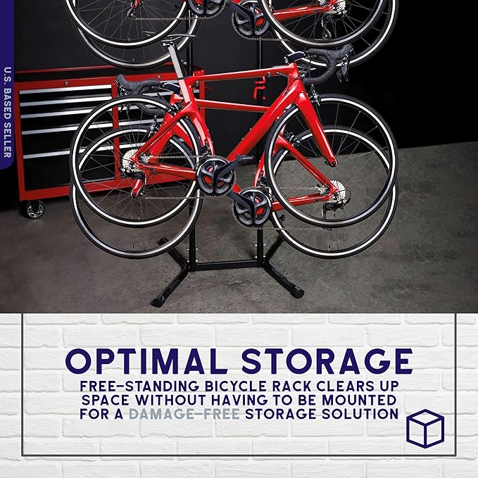 BISupply Stand Up Bike Rack Garage Floor Stand - 4 Bicycle Free Standing Bike Rack for Garage Floor - Vertical Home Bike Rack Stand for 160 lb Mountain Bikes, Beach Cycle, or Fat Tire Bikes Storage