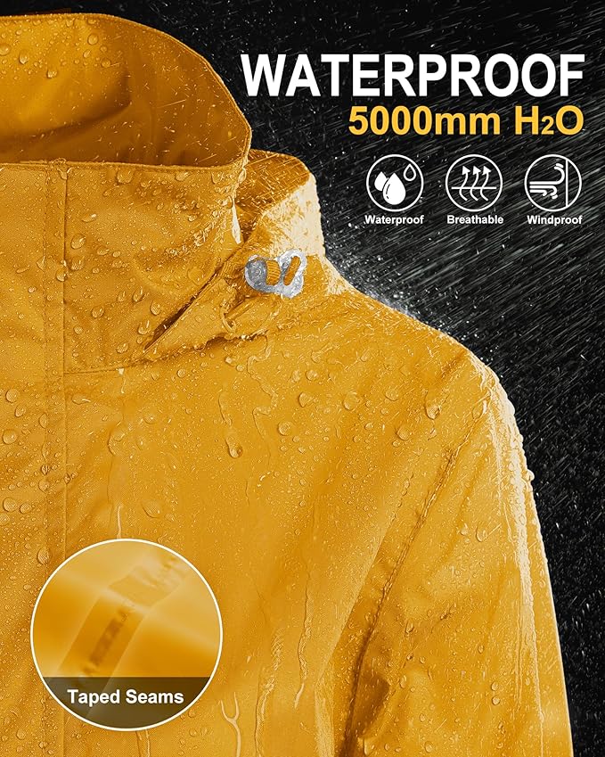 33,000ft Women's Rain Jacket Waterproof Lightweight Packable Raincoat with Hood for Golf Hiking Travel Windbreaker