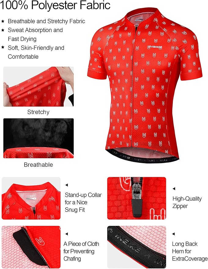 INBIKE Mens Cycling Jersey 3 Rear Pockets Moisture Wicking Short Sleeve Quick Dry Reflective Biking Shirts
