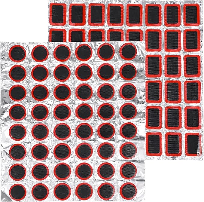 96Pcs Tube Patches Bike Bicycle Tire Patch Outdoor Cycling Bicycle Tire Tool Rubber Puncture Repair Patch Included Round Square for Road Mountain Bikes Motorcycle (Without Glue)