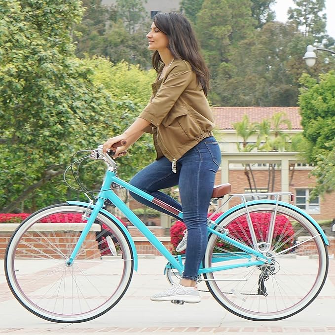 sixthreezero Reach Your Destination Women's Road Bike, 7 Speed Adult Hybrid Bicycle with Rear Rack, 28 Inch Wheels, Multiple Color Options
