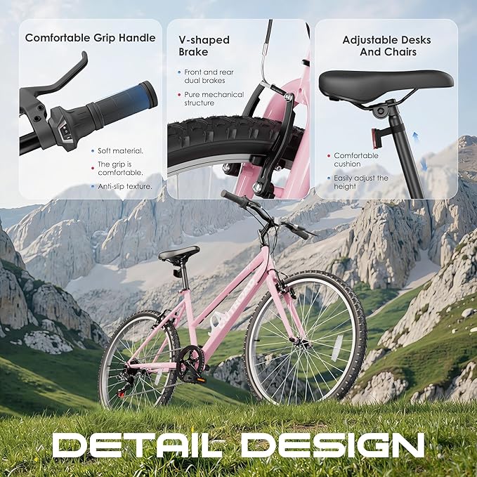 26 inch 7-Speed Commuter Bicycle,Men's Cruiser Bike/Mountain Bike/Hybrid Bicycle,V Brake,Metal Frame, Adult Bike (Black, White, Blue, Green, Purple, Pink)