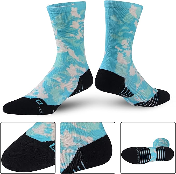 HUSO Unisex Funky Digital Printed Athletic Crew Hiking Cycling Socks 4 Pairs