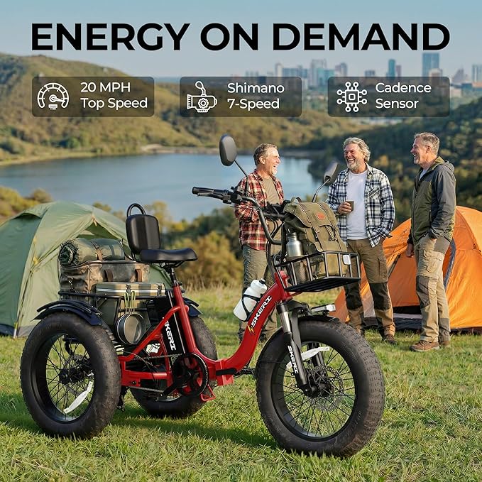 Skeri Electric Tricycle for Adults, 750W(Peak 1350W) Motor Etrike, 20"x4" Folding Fat Tire Electric Trike, 48V13Ah Battery, 3-Wheel Electric Bike, 20MPH, Front & Rear Basket & Differential