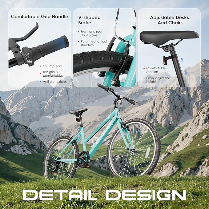 26 inch 7-Speed Commuter Bicycle,Hybrid Bicycle,Men's Cruiser Bike/Mountain Bike V Brake,Metal Frame, Adult Bike (Black, White, Blue, Green, Purple, Pink)