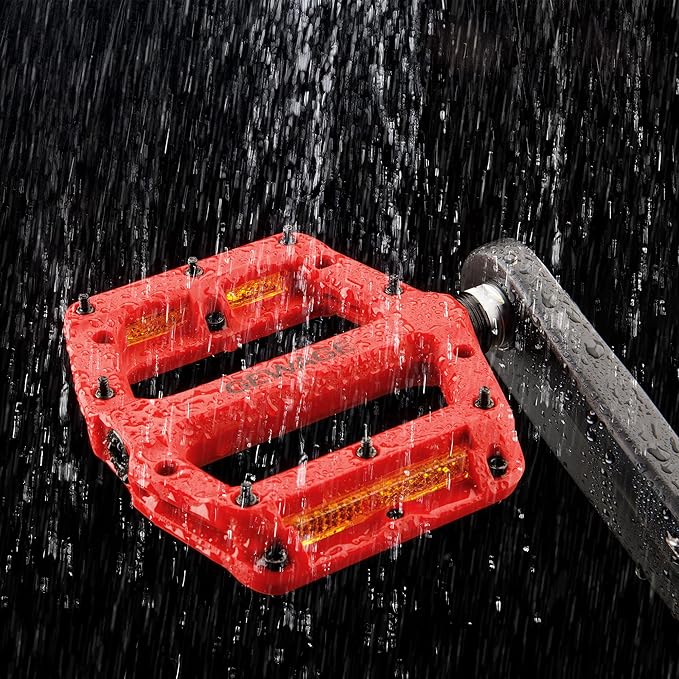Mountain Bike Pedals 9/16 Inch - Bicycle Flat Pedals with Reflectors - Lightweight Nylon Fiber Wide Platform Pedals for Mountain Bike, BMX, Road Bike Pedals