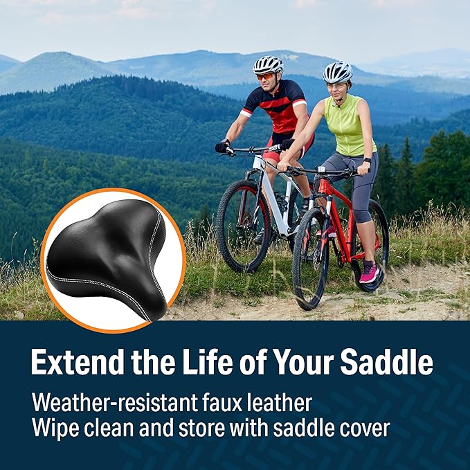 Bikeroo Extra Wide Replacement Saddle - Fits Indoor & Outdoor Bicycles - Steel Spring & Elastomer Suspension - Center Cutout - Memory Foam
