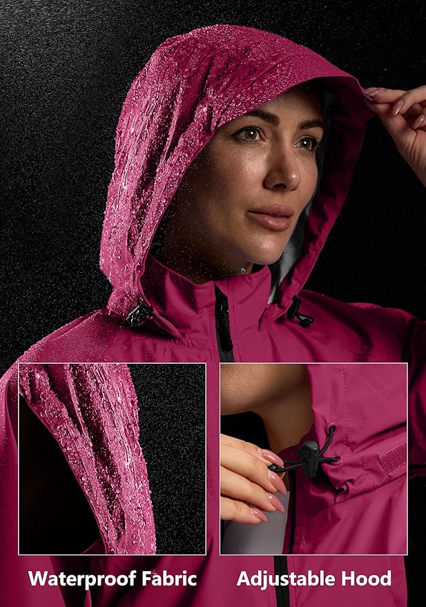 Bikewa Women's Cycling Rain Jackets Waterproof Windbreaker Lightweight Running Windproof Reflective Jacket Packable Hooded