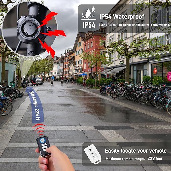 Cruxer Bike Alarm USB Rechargeable with Mount, Electric Bike Alarm with Remote,Wireless Motion Sensor Bicycle Security Anti Theft System,Waterproof Vibration Alarm for Motorcycle Scooter (1 Pack)