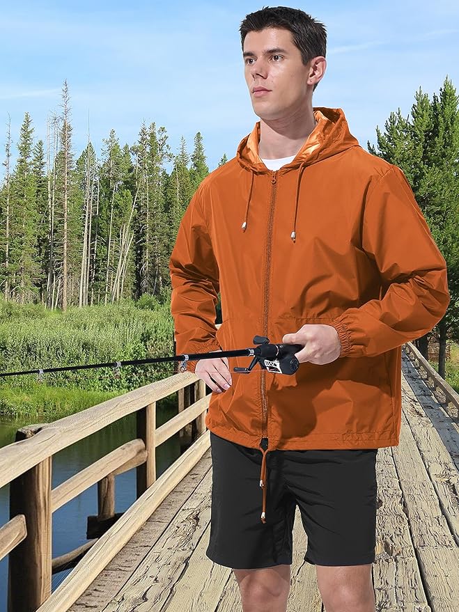 Mens Rain Jacket Raincoat Windbreaker Running Waterproof Lightweight Packable with Hood Travel Hiking Cycling