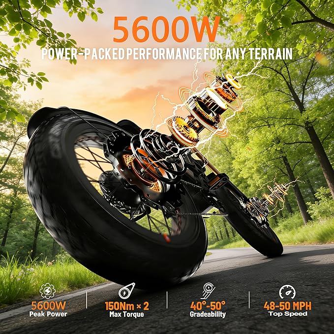 eAhora Romeo Pro 3/2 [2026] 46-50 Mph Electric Bike for Adults, Peak 5600W Dual Motor Ebike, 60V/52V 80Ah/70Ah 250 Miles Long Range E Bike, 26”*4.0 Fat Tire Air Full Suspension Off-Road E-Bike