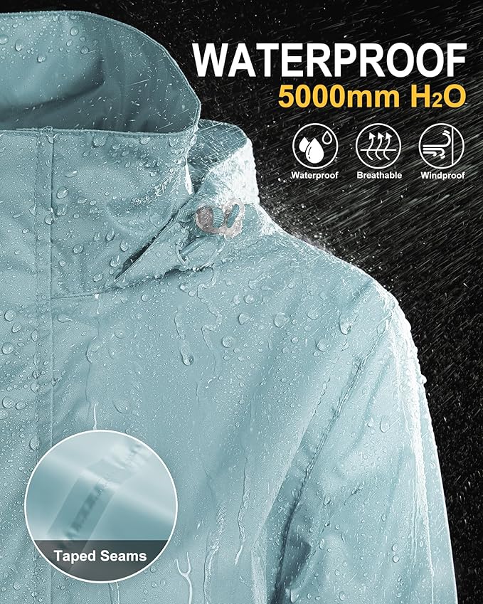 33,000ft Women's Rain Jacket Waterproof Lightweight Packable Raincoat with Hood for Golf Hiking Travel Windbreaker