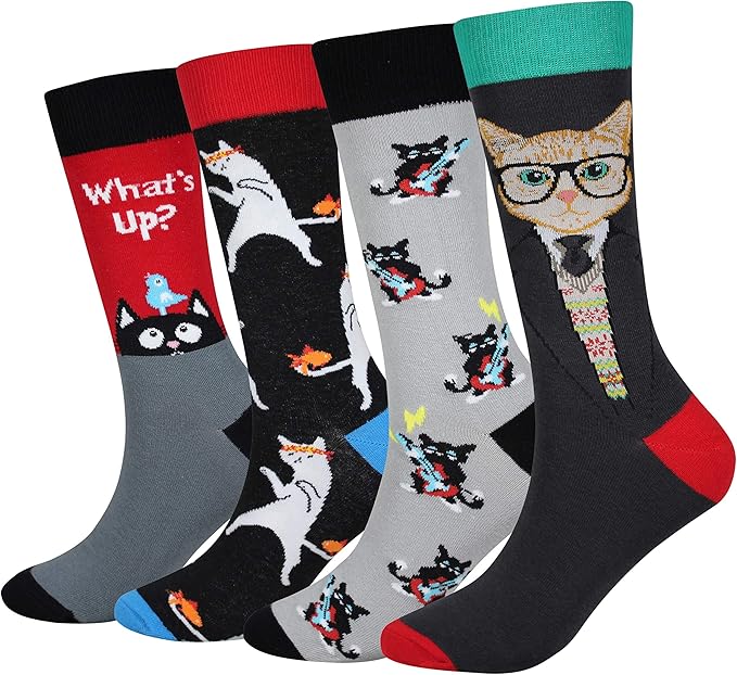 Cansok Men's 2/4 Packs Fun Crazy Novelty Dress Crew Socks