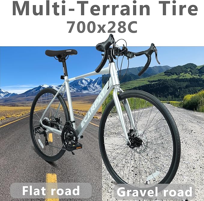 700C Lightweight Aluminum Road Bike, 16-Speed Racing Bicycle with Disc Brakes, Hybrid Commuter Bike for Men and Women, Perfect for City Roads and Outdoor Cycling