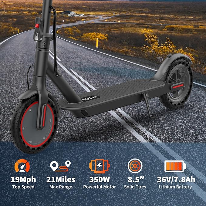 Folding Electric Scooter for Adults with Seat- 19MPH & 21-Mile Range, 350W Motor, 8.5" Solid Tires with App Control & Dual Brake System - UL2272 Certified Commuter E-Scooter