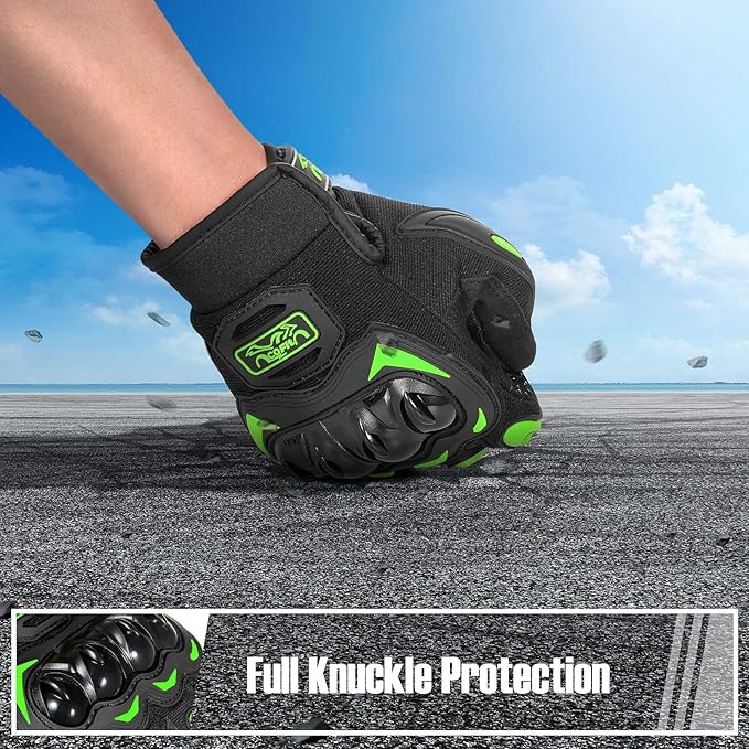 COFIT Motorcycle Gloves Breathable, Touchscreen Motorbike Gloves Anti-Slip with Good Grip Hard Knuckles Protection for Men Women Motocross, BMX ATV MTB Cycling, Road Racing - Green XXL