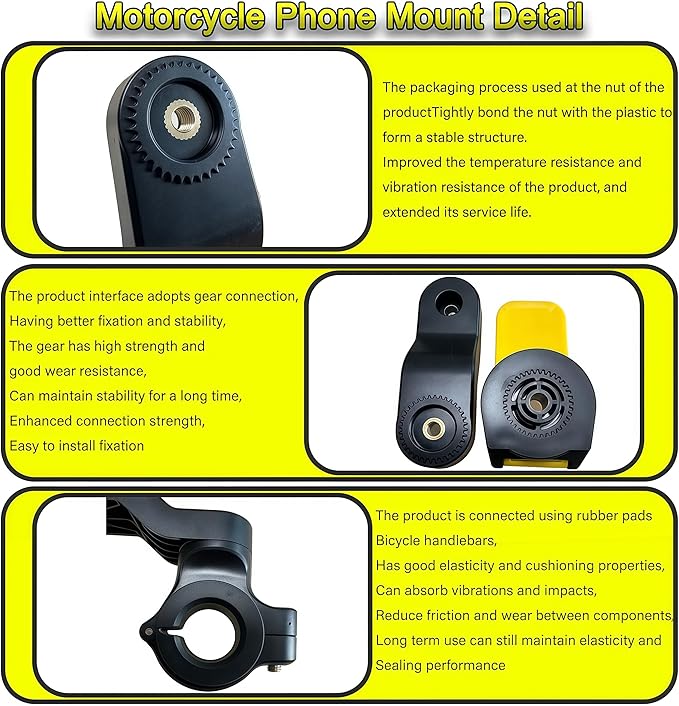Motorcycle Phone Mount, Motorcycle Handlebar Mount,Bike Phone Holder for Bicycle,Smartphones Holder Strong Material 360° Rotating, Suitable for Motorcycles and Bicycles（Yellow）