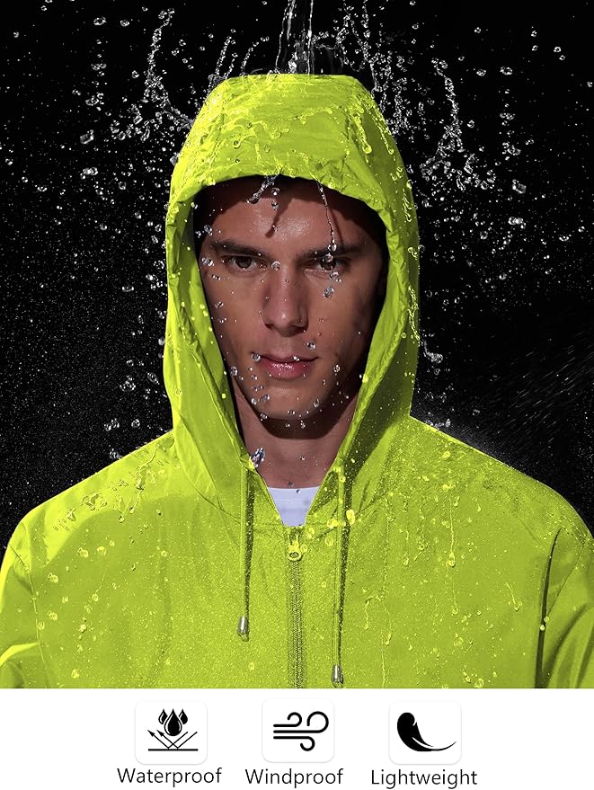 Mens Rain Jacket Raincoat Windbreaker Running Waterproof Lightweight Packable with Hood Travel Hiking Cycling