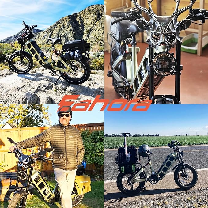 2025 eAhora Juliet Pro 2 5400W/1200W 43/34MPH Dual Motor | 60V 70Ah/52V 60Ah 200-220+Miles Long Range Ebike for Delivery and Commuting | 20'' Fat Tire Full Suspension Electric Bike for Adults