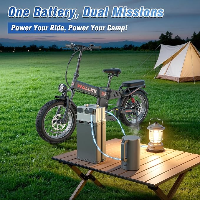 Wallke H9 Ultra 4000W Long Range Electric Bike for Adults, 55Ah 2640Wh 180 Mile, 37MPH Fast Ebike, 2-in-1 Battery AC/DC Power Hub & AC/Solar-Charging, Torque Sensor, Air Suspension,20" Fat Tire E Bike