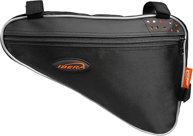 Ibera Bike Frame Bag - Slim Pouch Zipper Compartment & Velcro Mount - Water-Resistant, Fits Most Bikes - Holding Tools Snacks