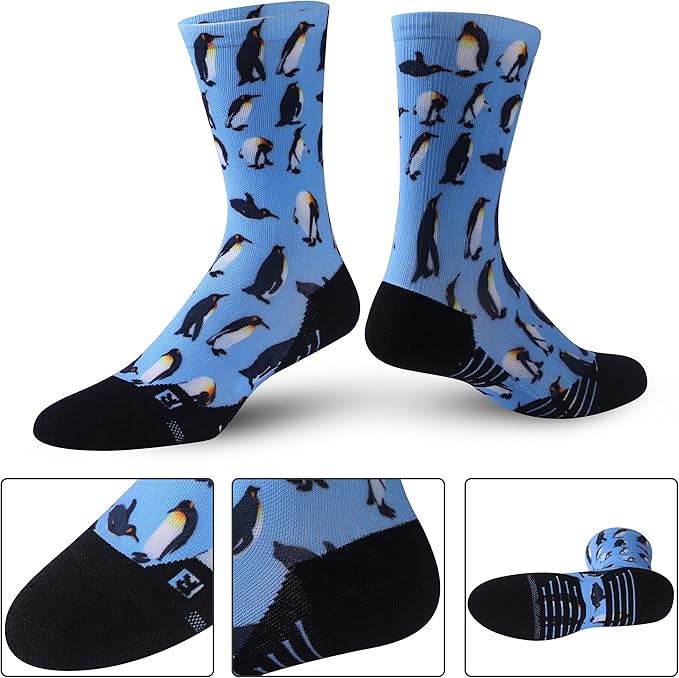 HUSO Unisex Funky Digital Printed Athletic Crew Hiking Cycling Socks 4 Pairs