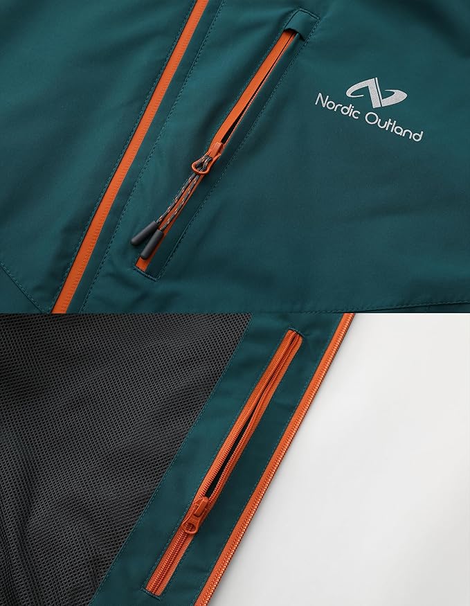 Mens Lightweight Hooded Waterproof Rain Jacket Breathable Raincoat Shell for Outdoor Mountain Hiking