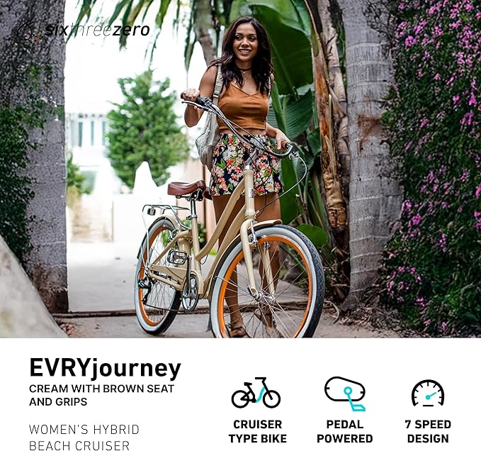 sixthreezero EVRYjourney Women's Beach Cruiser Bike, Step-Through Touring Hybrid Bicycle