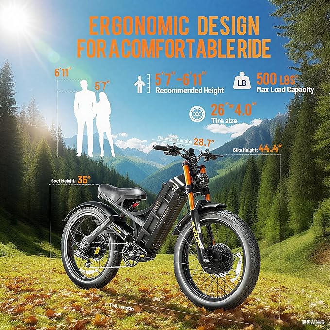 eAhora Romeo Pro 3/2 [2026] 46-50 Mph Electric Bike for Adults, Peak 5600W Dual Motor Ebike, 60V/52V 80Ah/70Ah 250 Miles Long Range E Bike, 26”*4.0 Fat Tire Air Full Suspension Off-Road E-Bike