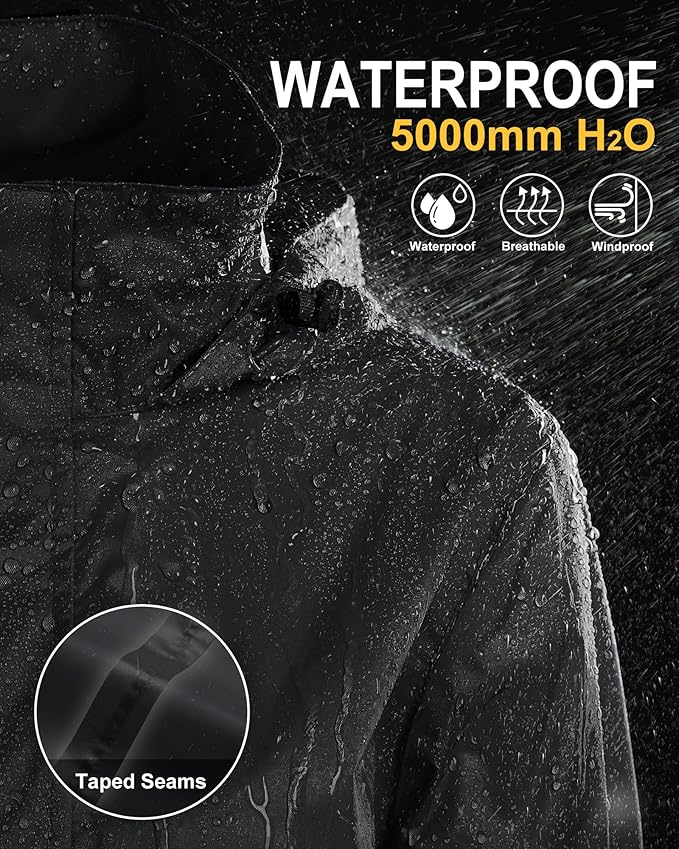 33,000ft Women's Rain Jacket Waterproof Lightweight Packable Raincoat with Hood for Golf Hiking Travel Windbreaker