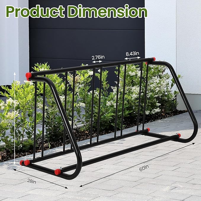Commercial Grid Bike Rack, Single Sided Bike Rack Stand Ground, 5-Bike Capacity Bicycle Storage Stand, Power Coated Steel Floor Parking Stand for Garages, Stores, Schools and Universities