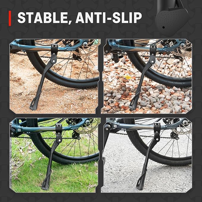 HENMI Bike Kickstand for Adult Bikes, Adjustable Bicycle Kickstand for Most 26"-29", Non-Slip Sole, Aluminum Alloy Material, Kickstand for Mountain Bike