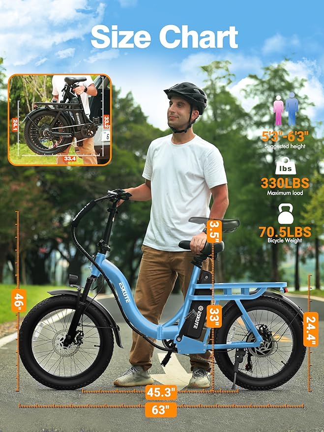 1200W Peak Folding Electric Bike for Adults, 28MPH 48V 10.4Ah Removable Battery, 55-Mile Range, 20"x3" Fat Tire, Step-Thru Ebike with Basket 7-Speed – Commuter E-Bike