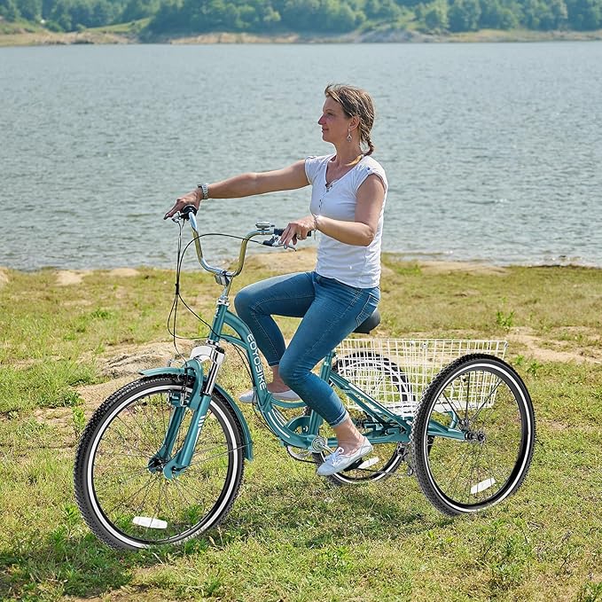LILYPELLE Adult Folding Tricycles, 7 Speed Folding Adult Trikes, 20/24/26 inch 3 Wheels Bikes with Low Step-Through, Large Basket, Foldable Tricycle for Adults, Women, Men, Seniors